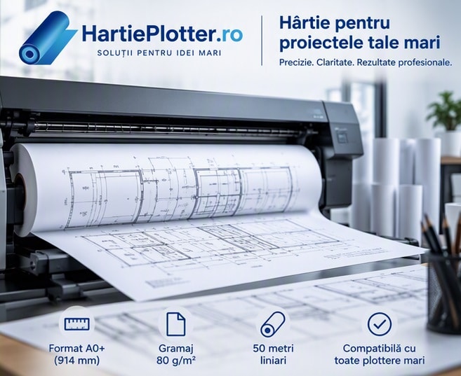 Comandă acum rola pentru plotter de format A0+ (914 mm) de la Hartieplotter.ro